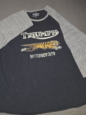 Lucky Brand Triumph Motorcycles Shirt 2XL Tiger Graphic Raglan 3/4 Sleeve Biker